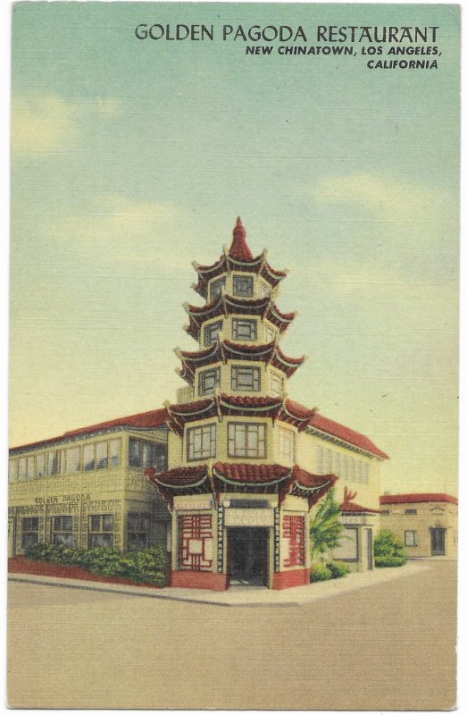 US California unused - New Chinatown, Los Angeles. Golden Pagoda Restaurant.
