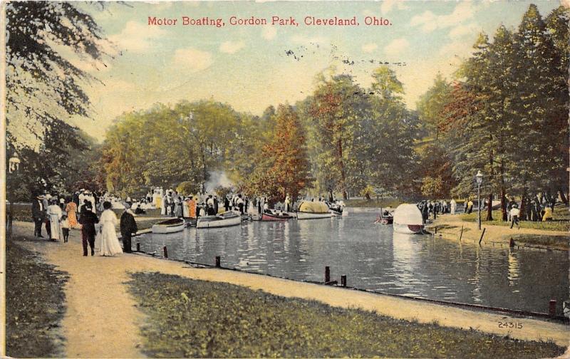 Cleveland Ohio~Gordon Park-Motor Boating~People on Path~1910 Postcard