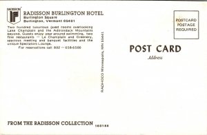 Radisson Burlington Hotel Square Vermont VT Postcard VTG UNP Vintage Unused  