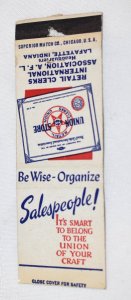 Retail Clerks International Association A. F. L. 20 Front Strike Matchbook Cover