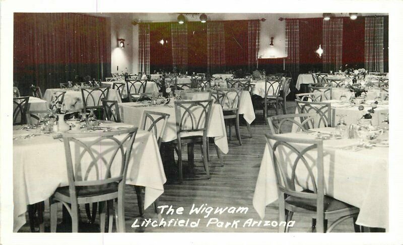 Litchfield Park Arizona Wigwam Resort Restaurant 1940s Postcard RPPC 11731