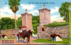 Vtg 1950s Old City Gates Augustine Florida FL Unused Chrome Postcard