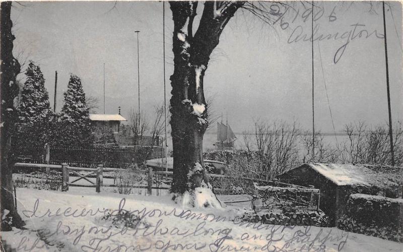 E27/ Arlington Ohio Postcard 1906 Homes Sailboat Hancock County