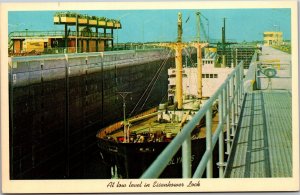 Postcard NY Massena Vessel at low level in Eisenhower Lock