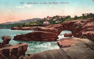 Vintage Postcard 1911 Sphinx Head Cave Hillside La Jolla San Diego California CA
