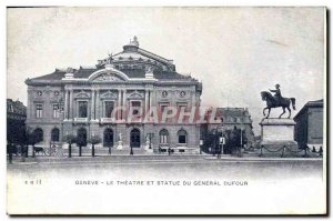 Old Postcard The Geneva Theater and the statue of General Dufour