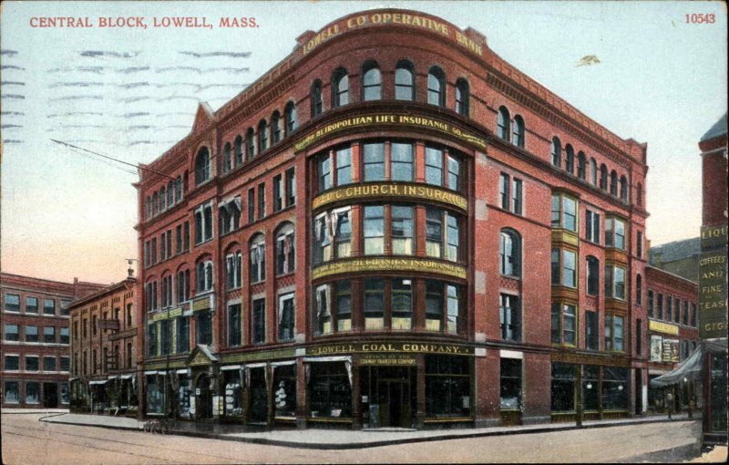 Lowell Massachusetts MA Central Block c1910 Vintage Postcard