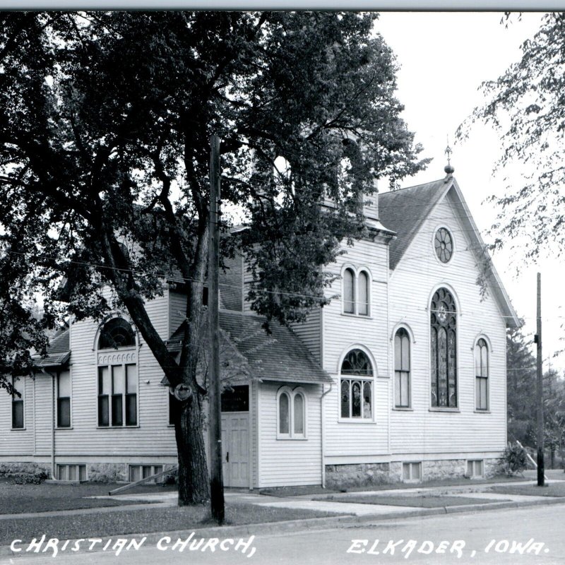 c1950s Elkader, IA RPPC Christian Church Real Photo Woodwork Postcard Rod A103