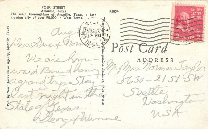 1954 Amarillo Texas Polk Street Sears Department Store autos Postcard 25-8659