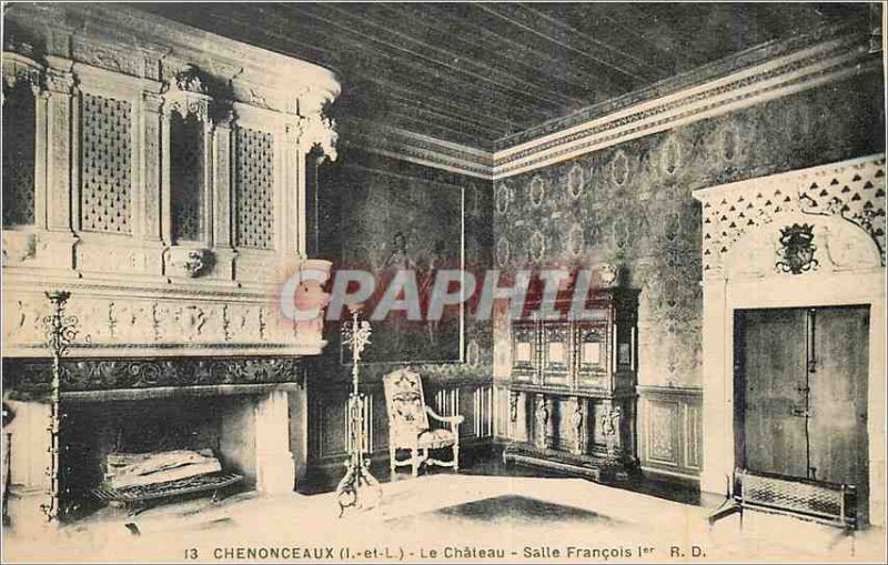Old Postcard Chenonceaux (I and L) Chateau Room Francis I.