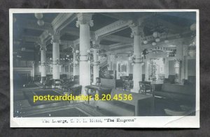 h3632 - VICTORIA BC 1920s Lounge The Empress Hotel. Interior Real Photo Postcard