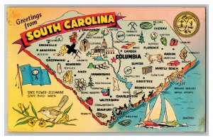 Postcard QSL Radio Card From SC Greetings From South Carolina Map 