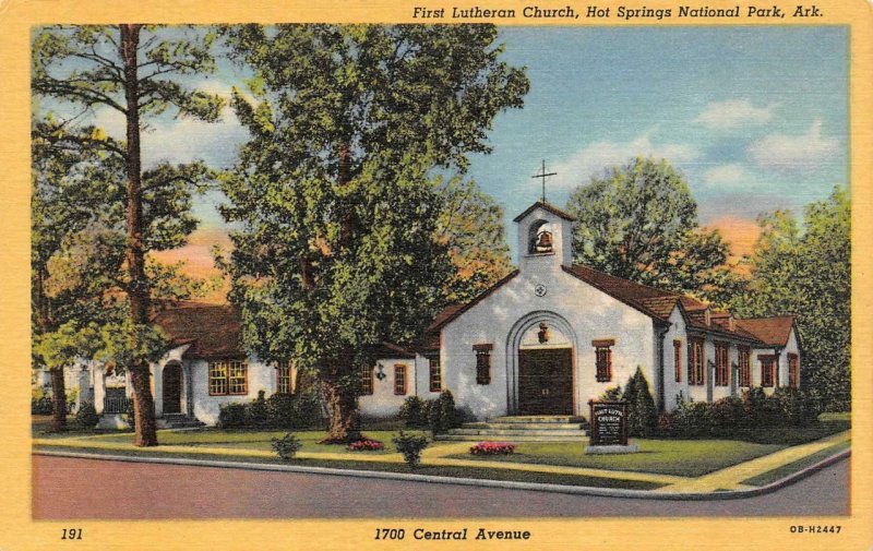 AR, Arkansas  FIRST LUTHERAN CHURCH~Hot Springs National Park  c1940's Postcard
