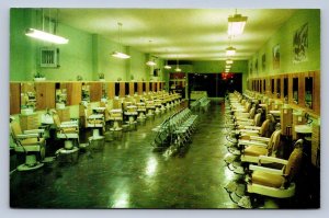 JH4/ Huntington West Virginia Postcard Chrome Barber College Interior  131