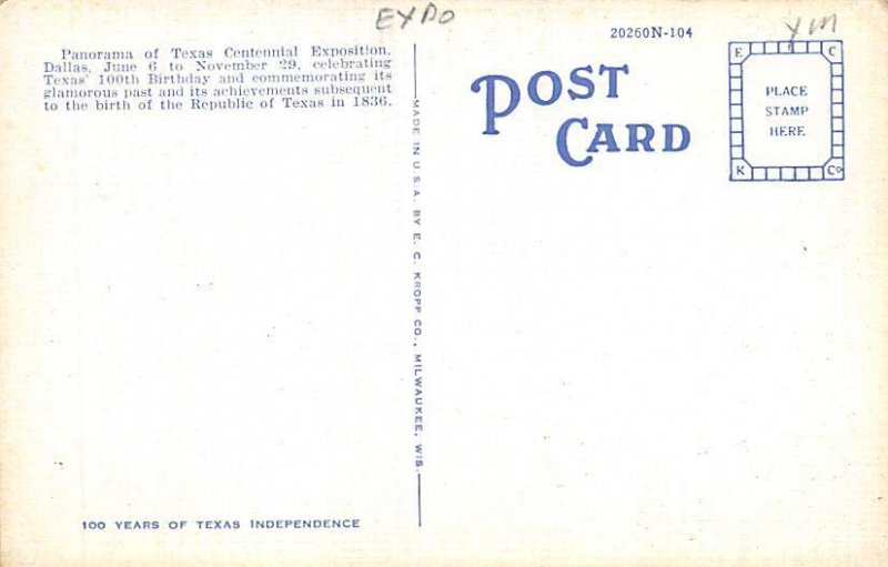 Panoramic View Texas Centennial Exposition - Dallas, Texas TX  