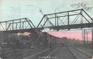 Aurora Illinois Bridge and Train Vintage Postcard AA10747