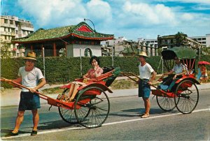 Continental Size Postcard Hong Kong Tourists in A Rickshaw