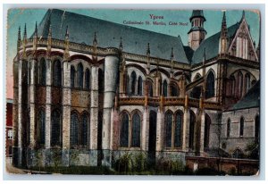 Belgium Postcard St. Martin Cathedral Cote Nord Ypres 1910 WW1 Soldier Mail