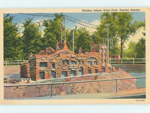 Unused Linen MONKEY ISLAND & PARK SCENE Topeka Kansas KS r8301