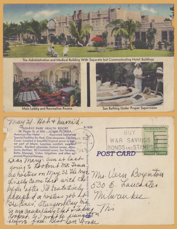 Miami, Florida - Sun-Ray Health Resort, American Plan Hotel-1943