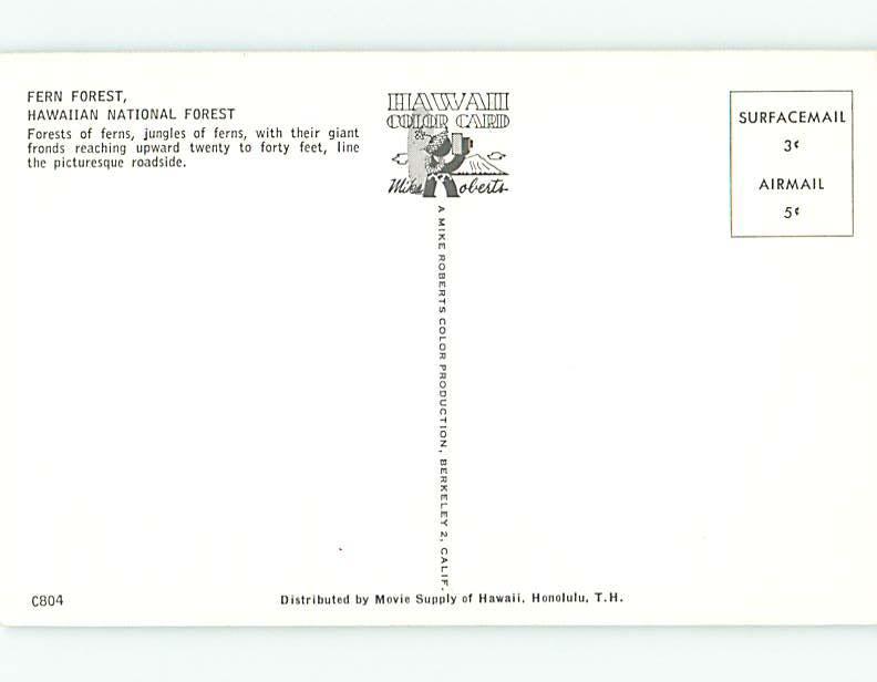 Unused Pre-1980 FERN FOREST state of Hawaii HI r8718