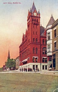 Postcard Early View of City Hall in Elgin, IL.  L6