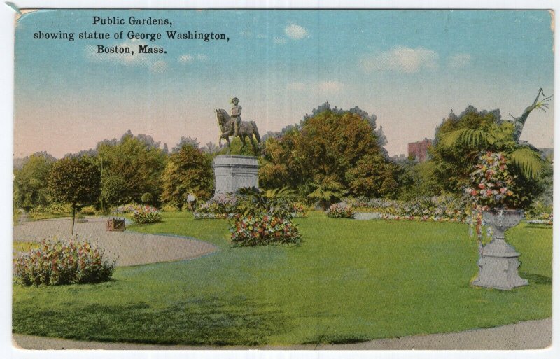 Boston, Mass, Public Gardens, showing statue of George Washington