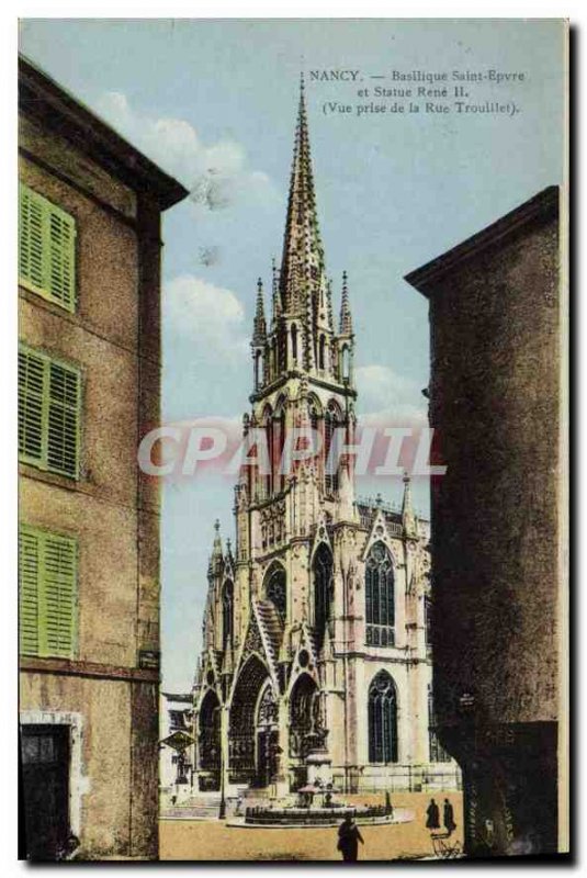 Old Postcard Nancy Basilique Saint Epvre and Rene II Statue View from the Str...