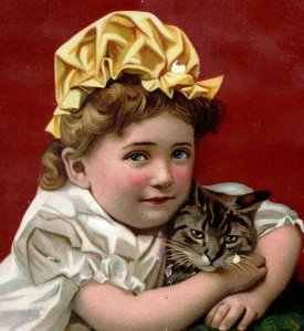 1886 The Great Atlantic & Pacific Tea Co. Adorable Child & Kitty Cat *M