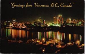 Greetings from Vancouver BC Coal Harbour Reflections Unused Vintage Postcard D70