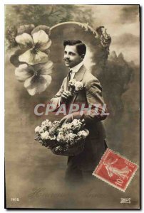Postcard Old Man Flowers