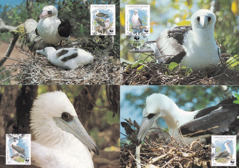 Abbots Booby Bird 4x Christmas Island WWF Stamp FDC Postcard s