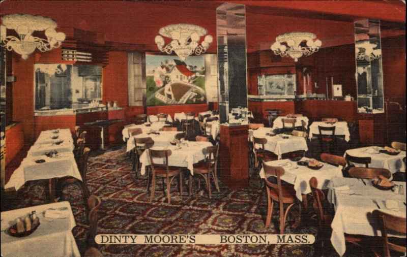 BOSTON MA Dinty Moore's Restaurant Interior Old COLORFUL LINEN Postcard 