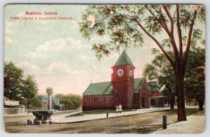 1908 ANSONIA CONNECTICUT*PUBLIC LIBRARY & ANNASEWELL FOUNTAIN*POSTCARD*CREASED