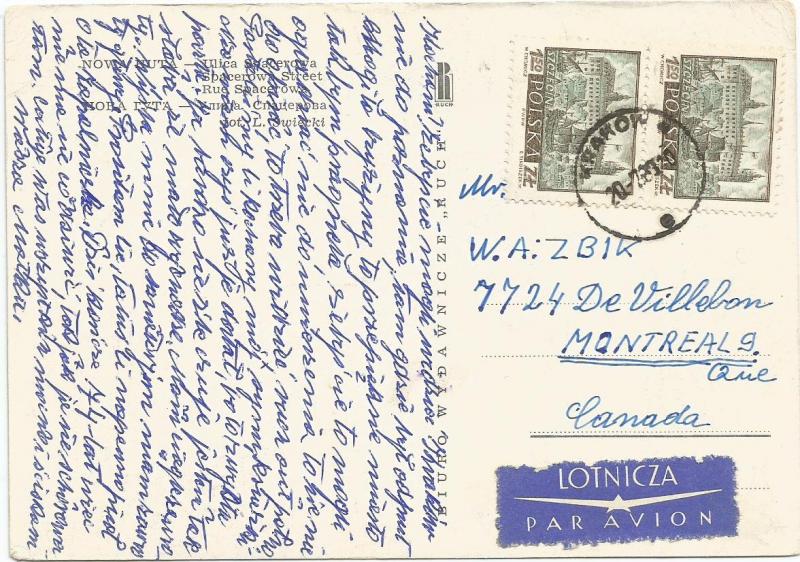 Spacerowa Street Nowa Huta Poland Ruch Postcard with Two 1960 Szczecin Stamps