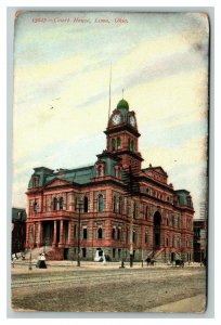 Vintage 1907 Postcard Court House Building Antique Cars Lima Ohio