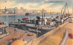NY, New York  PORT OF ALBANY  Dock~Pier MILL ACROSS RIVER c1940's Linen Postcard