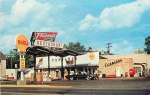 Postcard 1960s Michigan Standish Forwards Restaurant Gas pumps Shell MI24-3111