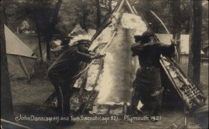 Plymouth MA Men as Native American Indians Tepee Bow Arrows Pageant RPPC