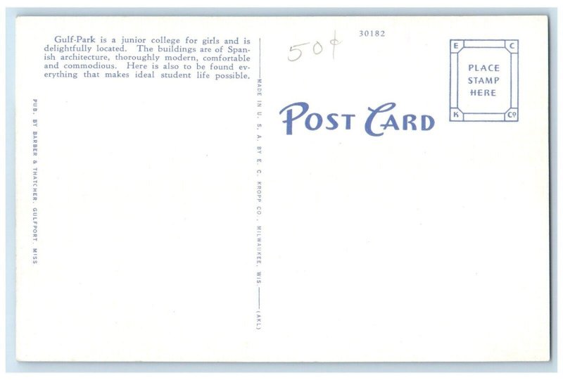 c1940 Gulf Park College Gulf Exterior Gulfport Mississippi MS Vintage Postcard