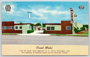 Wilmington CA~Electric Clocks!~Crest Motel on Pacific Coast Highway101A~1950s PC