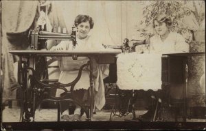 Women & Singer Sewing Machine - Montevideo on Back Real Photo Postcard 1915