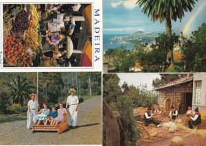 Funchal Grocers Fruit Sellers Running Carro Market Traders Rainbow 4x Postcard s