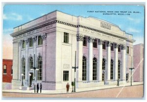 c1940 First National Bank Trust Co. Building Marquette Michigan Vintage Postcard