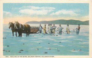 Postcard 1920s Oregon Columbia River Hauling Seine Salmon Fishing 23-11222