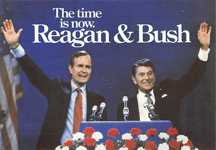 Ronald Reagan and George Bush The Time is Now View Postcard Backing 