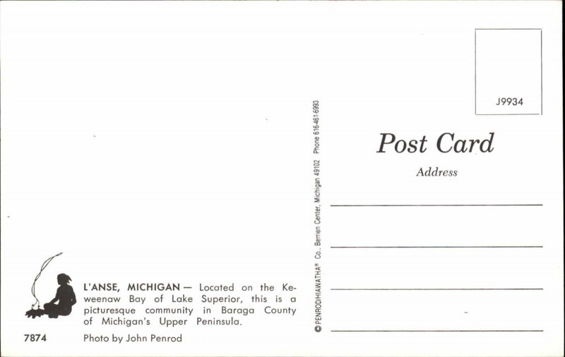 L'Anse Michigan MI Van Classic 1960s Cars Street Scene Vintage Postcard