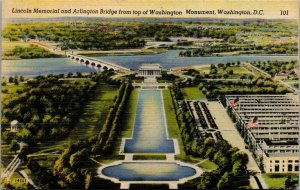 Vtg Washington DC Lincoln Memorial & Arlington Bridge 1940s Linen View Postcard