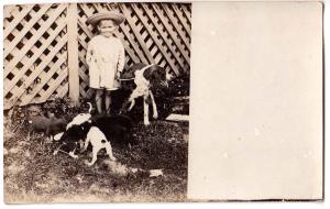 RPPC, Boy, Dog and Puppies