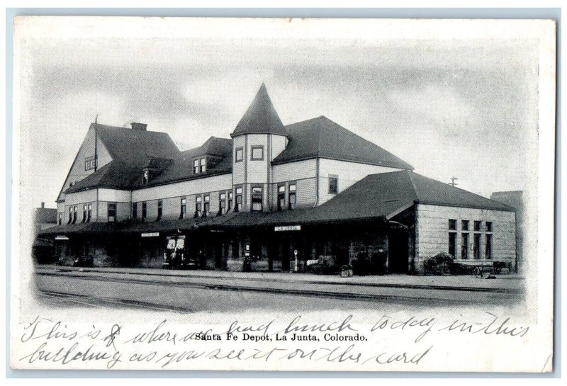 1907 Santa Fe Depot Train Station La Junta Colorado CO Unposted Antique Postcard